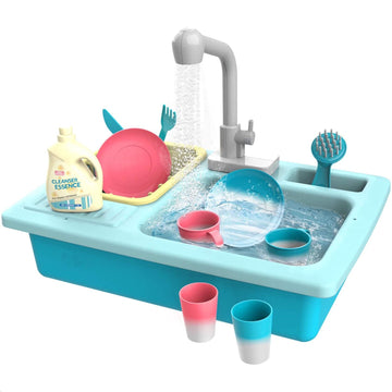 JoyStone Color Changing Play Kitchen Sink Toys, Children Electric Dishwasher Playing Toy with Running Water,Upgraded Real Faucet and Play Dishes