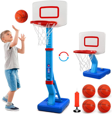 JoyStone 2 in 1 Kids Basketball Hoop, Toddler Basketball Hoop Indoor Mini Adjustable Poolside Basketball Goals with Ball Pump for Boys Girls Outdoor Toys