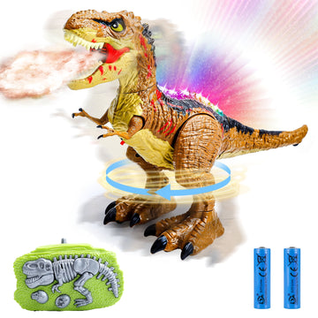 JoyStone Remote Control Dinosaur Toys for Kids, Electric Walking RC T-Rex, Realistic Tyrannosaurus Dino Robot with Roaring and LED Light for Boys and Girls Age 3+, Brown