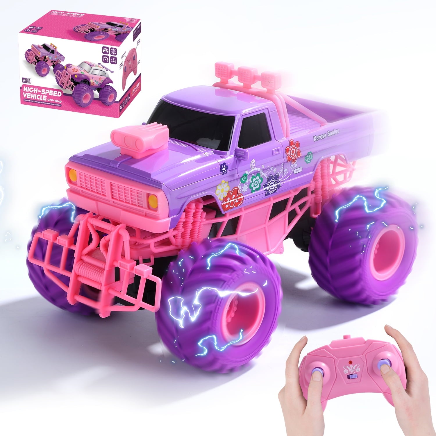 JoyStone Pink RC Cars for Girls, 1:18 Scale Jeep Remote Control Car, 30 Min Playtime 2.4Ghz LED Light Off-Road Pink Monster RC Trucks