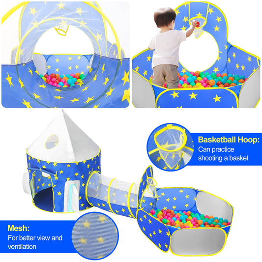 JoyStone 3pc Toddler Pop up Kids Play Tent with Tunnel and Ball Pit for Boys, Girls and Toddlers, Indoor& Outdoor Play House, Perfect Kid??¡ê¡ès Gifts(Blue)