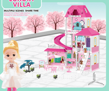 JoyStone Princess Castle House for Girls, Dollhouse Playset, 3-Story 6 Rooms Playhouse with 2 Dolls Toy Figure, Lights and Furniture & Accessories