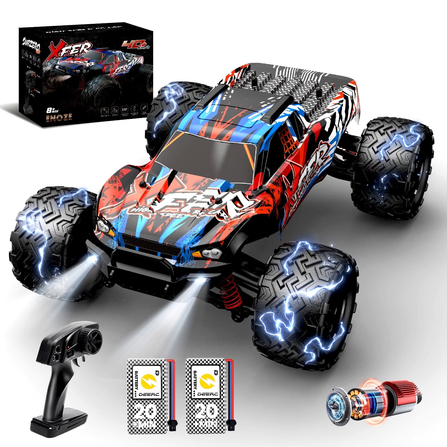 JoyStone RC Cars High Speed Remote Control Car for Boys, 1:16 Scale 45+KM/H Fast 4WD RC Trucks with LED Lights,2.4GHz All Terrain Offroad Truck with 2 Battery, Gifts for Kids Adults