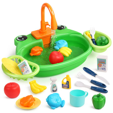 JoyStone Play Sink Toy, Pretend Play Kitchen Sink with Running Water, Play Dishes, Play Food and Other Accessories, Great Kitchen Gift for Kids