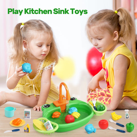 JoyStone Play Sink Toy, Pretend Play Kitchen Sink with Running Water, Play Dishes, Play Food and Other Accessories, Great Kitchen Gift for Kids