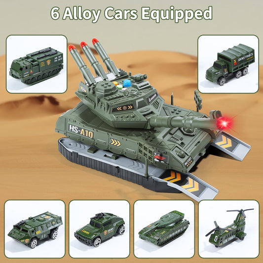 JoyStone Tank Toys for Boys, Army Toys Tank with 6PCS Alloy Die-Cast Army Vehicles with 4 Sound, Kids Military Tank with Light, Sound & Missiles Shooting for 3-8 Year Old Kids Gifts