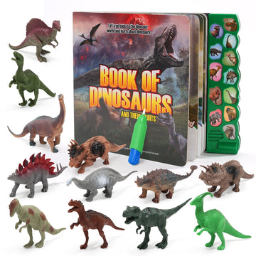 JoyStone Dinosaur Toys for 3+ Years Old, Dinosaur Sound Book Set With Water Writing Pan, 12 Realistic Looking Dinosaurs Figures Including T-Rex, Triceratops for Kids, Boys Girls