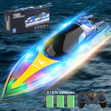 JoyStone Summer Radio Control Boat for Pools and Lakes Waterproof Electric Ship 20+ mph with LED Lights 2 Batteries for Kids Green