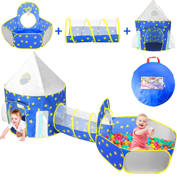 JoyStone 3pc Toddler Pop up Kids Play Tent with Tunnel and Ball Pit for Boys, Girls and Toddlers, Indoor& Outdoor Play House, Perfect Kid??¡ê¡ès Gifts(Blue)