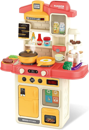 JoyStone Little Kitchen Playset, Kitchen Toy Set with Realistic Sound &Light, Cooking Stove with Steam, Play Food and Kitchen Accessories