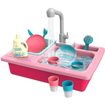 JoyStone Color Changing Play Kitchen Sink Toys, Children Electric Dishwasher Playing Toy with Running Water,Upgraded Real Faucet and Play Dishes,Pretend Play Kitchen Toys for Boys Girls Toddlers Kid