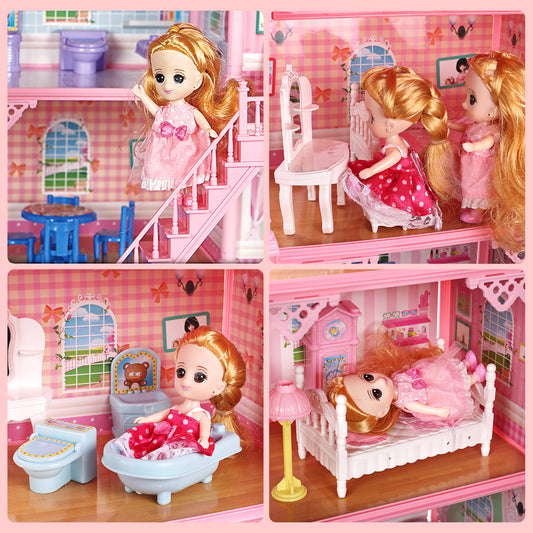 JoyStone 11 Rooms Huge Dollhouse with Play Mat, 2 Dolls and Colorful Light, 31" x 28" x 27"  w/Furniture Doll House Gift for Girls