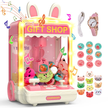 JoyStone Claw Machine for Kids with Lights with Watch & Bonus Plush Toys, Arcade Game Candy Grabber for Kids, Birthday Gifts for Girls, Pink