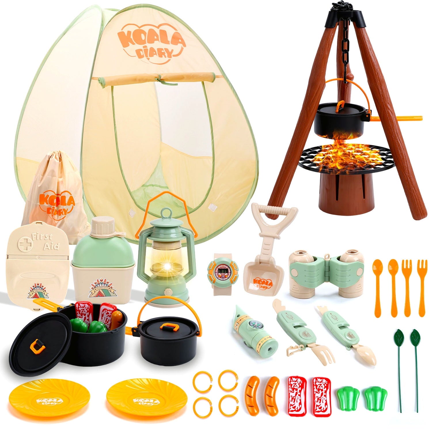 Kids Tent Camping Gear - Kids Camping Pretend Play Toddler Tent with Play Tent, Binoculars, Toy Campfire,Indoor and Outdoor Campfire Toy Set, Gift Idea for Boys Girls Age 3,4,5,6 Year Old
