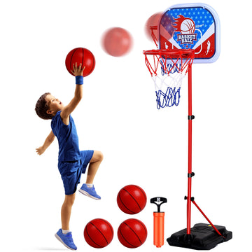 JoyStone Kids Basketball Hoop Adjustable Height 2.9 ft-6.2 ft Toddler Basketball Hoop for Kids Indoor Outdoor Play Mini Portable Kids Basket Ball Goal Backyard Outdoor Toys for Boys Girls Gift