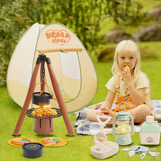 Kids Tent Camping Gear - Kids Camping Pretend Play Toddler Tent with Play Tent, Binoculars, Toy Campfire,Indoor and Outdoor Campfire Toy Set, Gift Idea for Boys Girls Age 3,4,5,6 Year Old