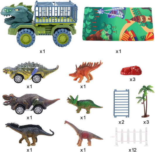 JoyStone Toy Truck, Dinosaur Transport Car Carrier Truck with Dinosaur Toys, Truck Car Carrier Toys Set with 15 Dinosaurs, Dino Car Playset Toys for Kids Boys Girls