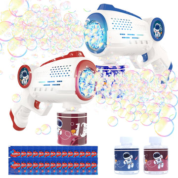 JoyStone 2PCS Bubble Machine Toy with 10 Hole Light & 30 PCS Bubble Solutions, 8000+Bubbles Per Minute Gifts for Kids Toddlers 3-8 Years Birthday Wedding Party