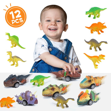 JoyStone Large Dinosaur Toy Cars 2 Pack for Boys Girls Toddler Kids Toys Dino Car with LED Lights and Sounds Effect Automatic Dino Truck