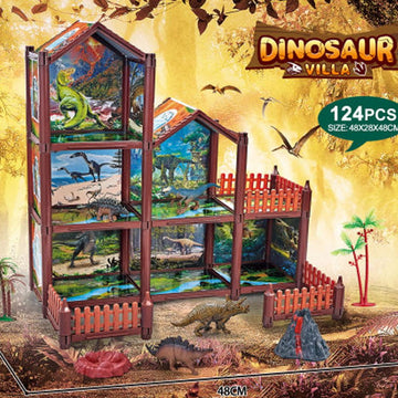 JoyStone Dinosaur 6 Rooms House for Boys with 4 dinosaur , DIY Dinosaur Figure Mountain Playset Pretend Play House Accessories for Kids Ages 6-12, Christmas and Birthday Gift