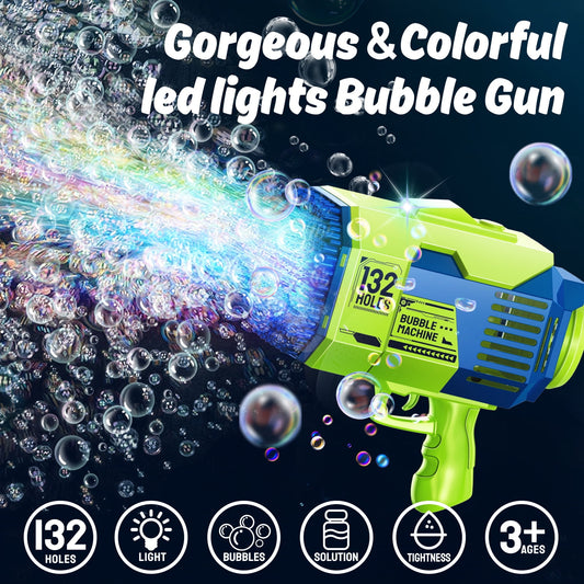 JoyStone Bubble Machine, 110 Holes Automatic Bubble Gun Toys with Colorful Lights and 4 Refill Solution for Kids, Green