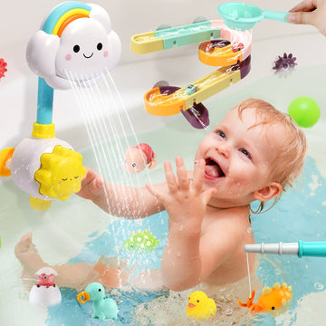 JoyStone Baby Bath Toy Bathtub Toy with Shower and Floating Squirting Toys, Splicing Slides, Fishing Game for Toddles and Babies