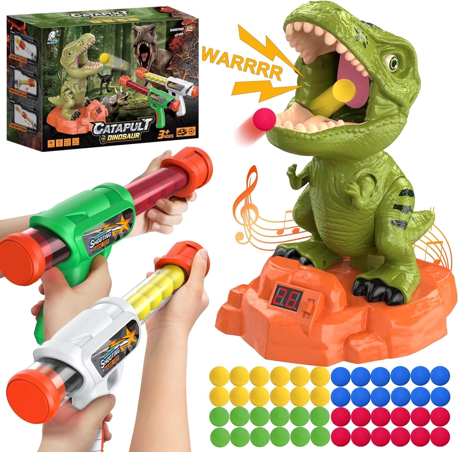 JoyStone Moveable Dinosaur Shooting Game Toy, Shooting Target for Kids with 2 Pump Guns, 48 Foam Balls and LCD Score Record,Electronic Target,Dinosaur Shooting Toys for 4 5 6 7 8+ Year Old