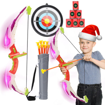 JoyStone Bow and Arrow Set for Kids- LED Light up Archery Toy Set with 8 Suction Cup Arrows, Target & Quiver and 6 Target Cans, Indoor and Outdoor Toys for Children Boys Girls, Pink