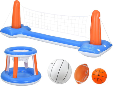 JoyStone Pool Toys - Swimming Pool Basketball & Volleyball Sets Incl Inflatable Pool Volleyball Net, Floating Basketball Hoop and Water Football, Kids Summer Toys, Pool Games for Adults and Family