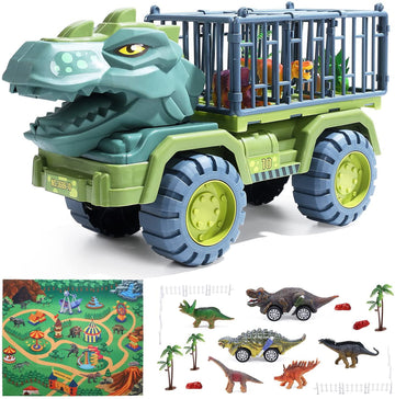 JoyStone Toy Truck, Dinosaur Transport Car Carrier Truck with Dinosaur Toys, Truck Car Carrier Toys Set with 15 Dinosaurs, Dino Car Playset Toys for Kids Boys Girls