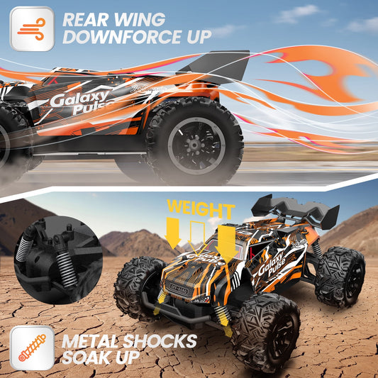 Remote Control Car, 1:18 Remote Control Monster Truck All-Terrain 2.4GHz RTR RC Cars W/ 2 Batteries for Kids Toys Gift, Black & Orange