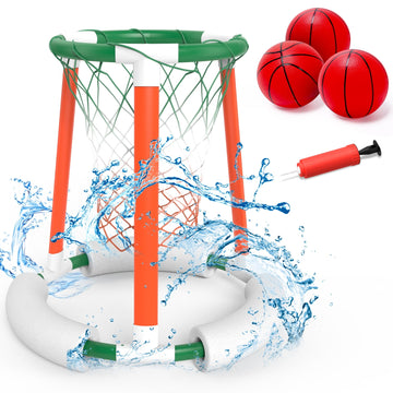 JoyStone Pool Basketball Toys, Floating Basketball Hoop for Pool Game, Inflatable Swimming Pool Toys for Toddlers with 3 Large Balls, Pump, Water Basketball Hoops w/Stickers for Kids and Adults