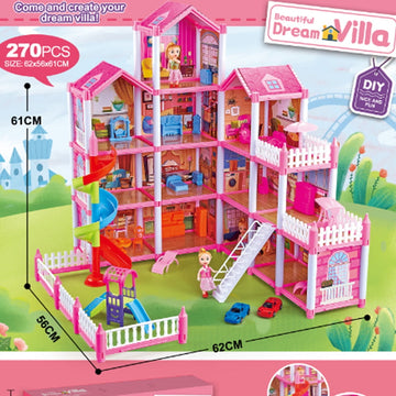 JoyStone Dream Dollhouse, 13 Rooms Playhouse with 4 Dolls Playset with Furniture&Light Strip& Rotating Slide, Gift Toy for Kids Ages 3-8