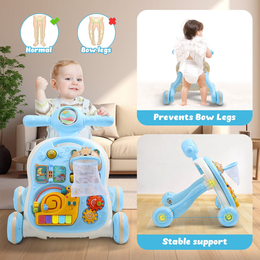 JoyStone 3 in 1 Muscial Baby Walker and Activity Center for Baby, Toddler, Learning to Walk, Sit to Stand, Early Learning Push Toys for Infant Christmas Gifts, Blue