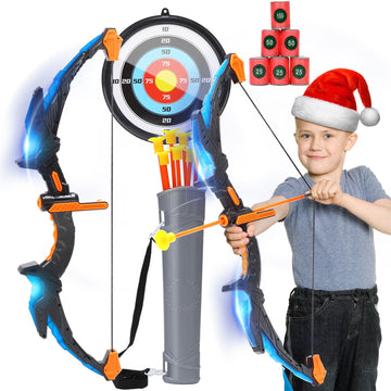 JoyStone Bow and Arrow Set for Kids- LED Light up Archery Toy Set with 8 Suction Cup Arrows, Target & Quiver and 6 Target Cans, Indoor and Outdoor Toys for Children Boys Girls, Blue