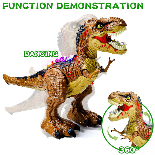 JoyStone Remote Control Dinosaur Toys for Kids, Electric Walking RC T-Rex, Realistic Tyrannosaurus Dino Robot with Roaring and LED Light for Boys and Girls Age 3+, Brown